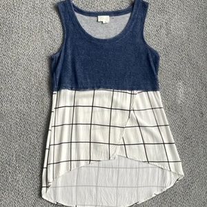 Anthropologie Deletta Mixed Media Tank Tunic Shirt Denim + Windowpane Small